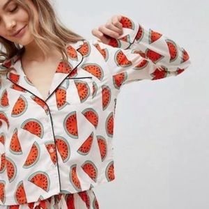 Watermelon Button Up Long Sleeve Pajama Top twee
